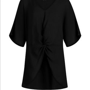 Black blouse gauze twist front dolman top